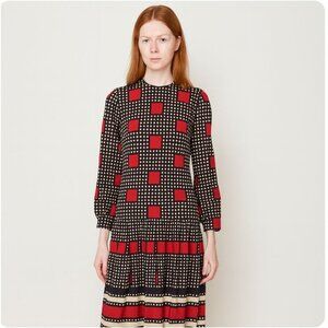 L'Aiglon Dress Vintage 70's black red dress Dropped Waist Pleated size 12